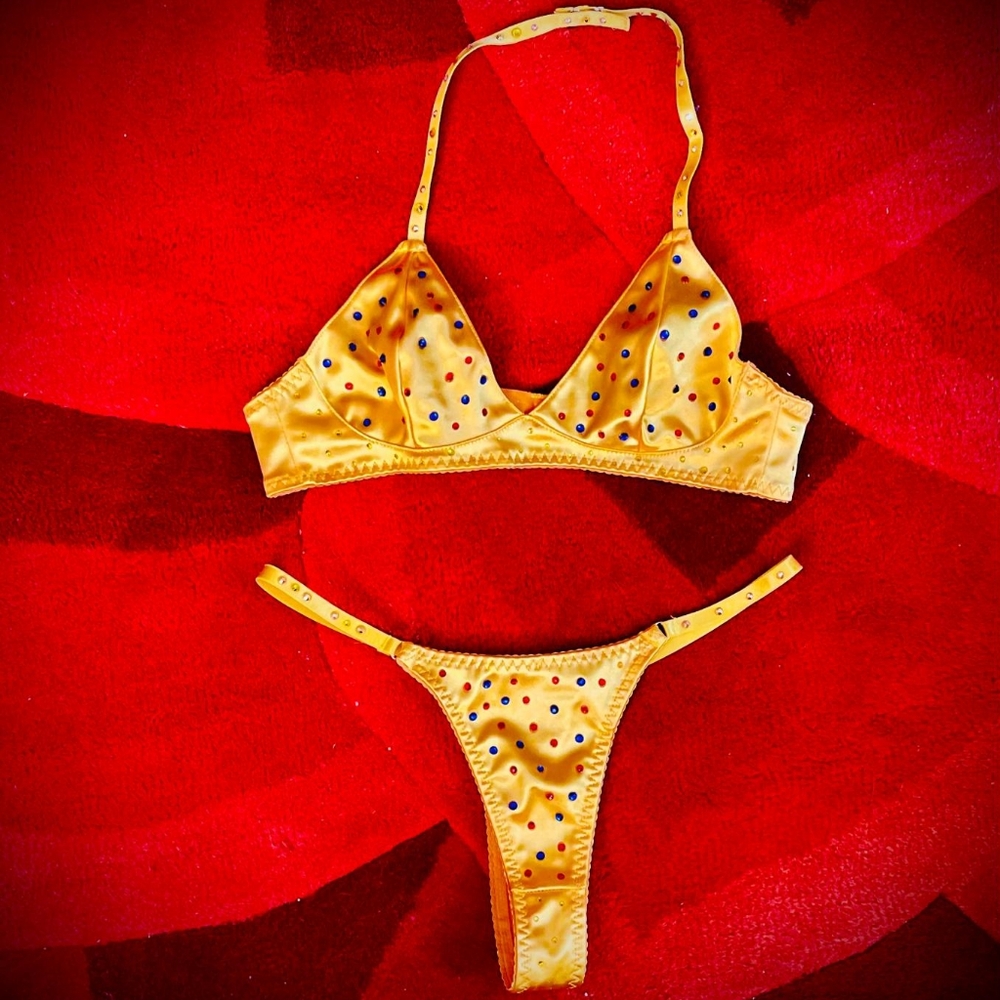 Yellow Bikini  Featuring Multicolor Rhinestones. Perfect For Halloween's Custom.